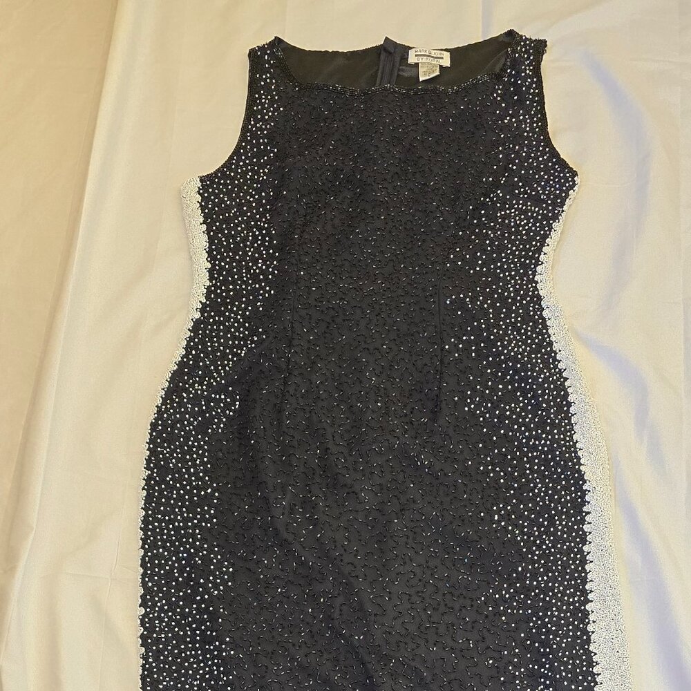 Vintage Mark & John By Gopal Beaded 100% Silk Black Dress, Size L